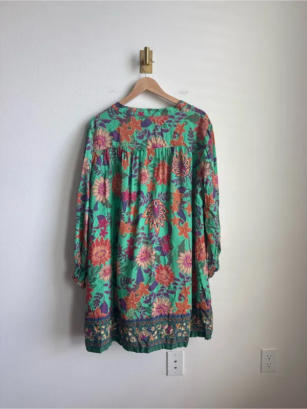 Natural Life Dara V-Neck Mini Dress Green Floral Boho Large - Image 8