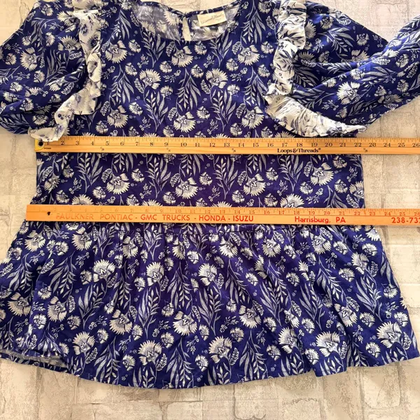 Universal Threads Blue Floral Puff Sleeve Ruffle Babydoll Blouse Cottage Top XXL - Image 7