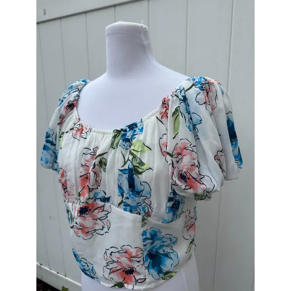 Abercrombie & Fitch Ruched Puff Sleeve Scoopneck Top Size XL - Image 4