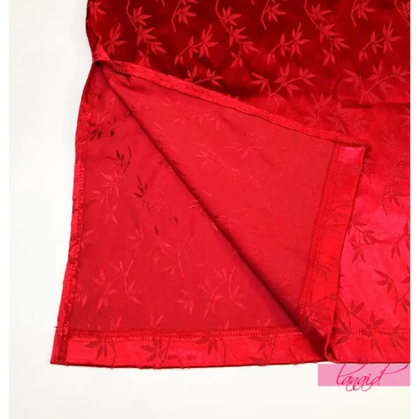 Asian Chinese Oriental Japanese Red Satin Stretchy Mandarin Short Sleeve Dress S - Image 5