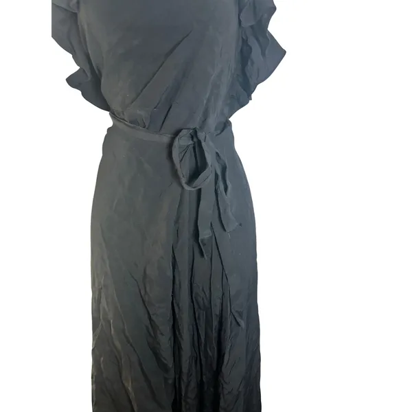 & Other Stories Black Ruffle Spaghetti Strap Asymmetrical Midi Dress Size 8 - Image 2