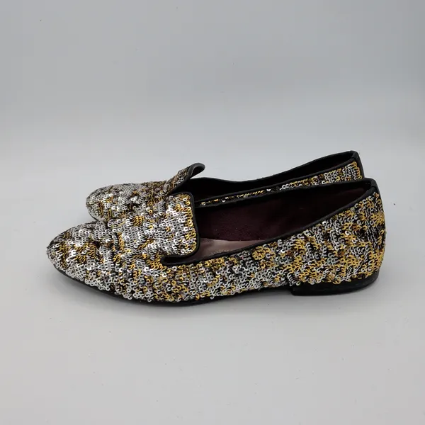 Handmade Italian Sequin Flats Gold Silver‎ Loafers Smoking Slippers EU 38 7.5-8 - Image 2
