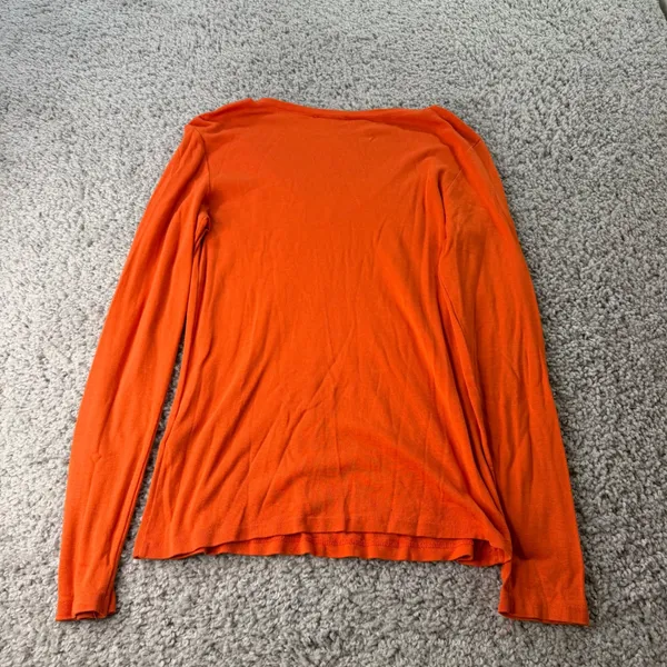 Polo Ralph Lauren Women Orange V-Neck Long Sleeve T-Shirt Cotton Pony Logo - Image 2