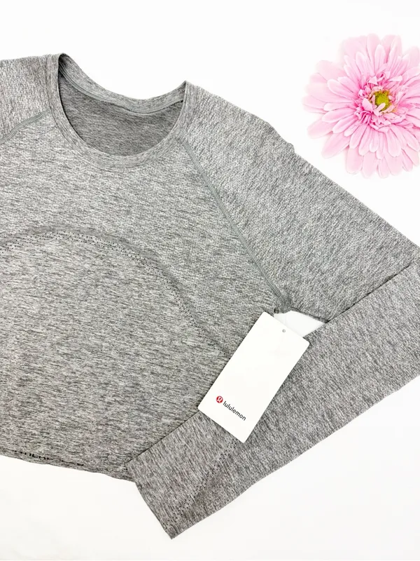 Lululemon Swiftly Tech Cropped Long-Sleeve Shirt 2.0 Slate Grey/White Top - Image 6