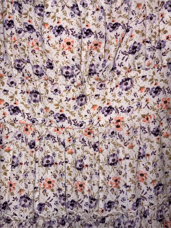 Altar'd State Purple Floral Smocked Mini Dress Tiered Puff Sleeve Medium - Image 7