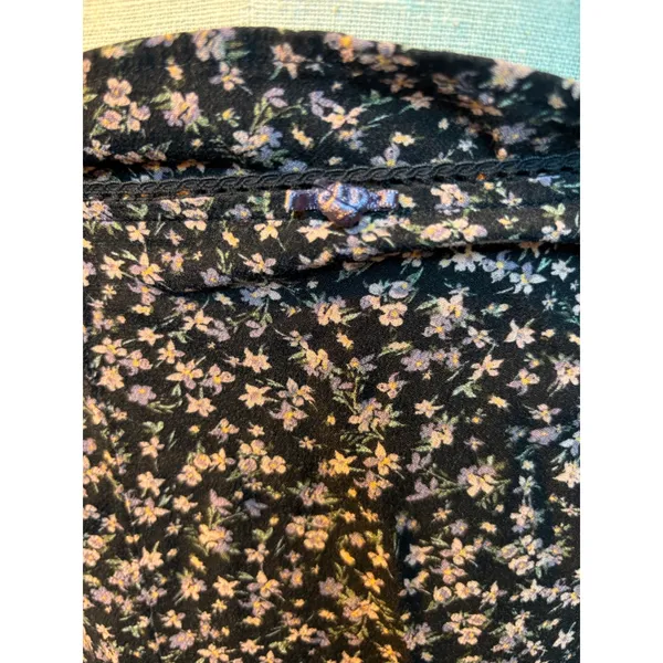 Arizona Jean‎ Co Black Ditsy Floral Midi Skirt Side Slit Rayon Size Medium - Image 7