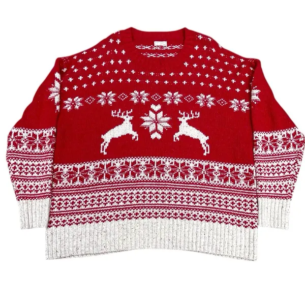 Fat Face UK Wool Blend Fair Isle Red Cream Reindeer Ski Resort Sweater Size 18 - Image 3