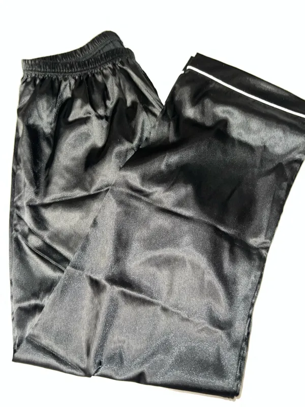 Women's Satin look/ feel Pajama Set - Black with White Piping - Image 11