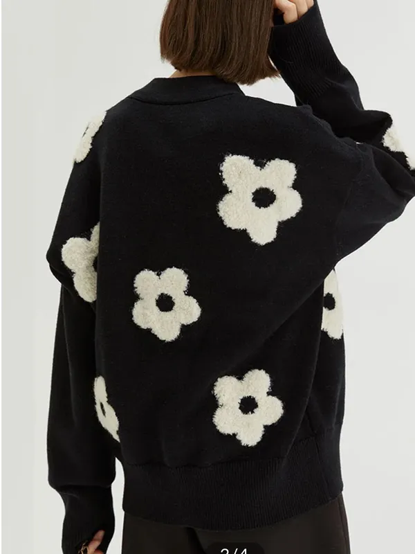 Commense floral button front cardigan black white - Image 2