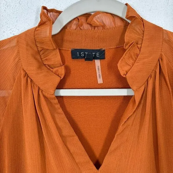 1.State Pumpkin Spice Orange Sheer Sleeve Mini‎ Dress Size Small Fall Wedding - Image 3