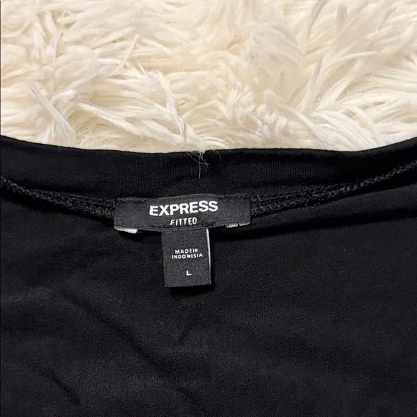 Express Fitted Black V-Neck Long Sleeve Top - Image 3
