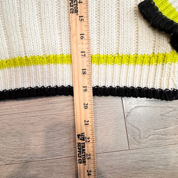 Wild Fable Womens Cream Knit V Neck Sweater Tennis Style Neon Stripe‎ Small S - Image 7