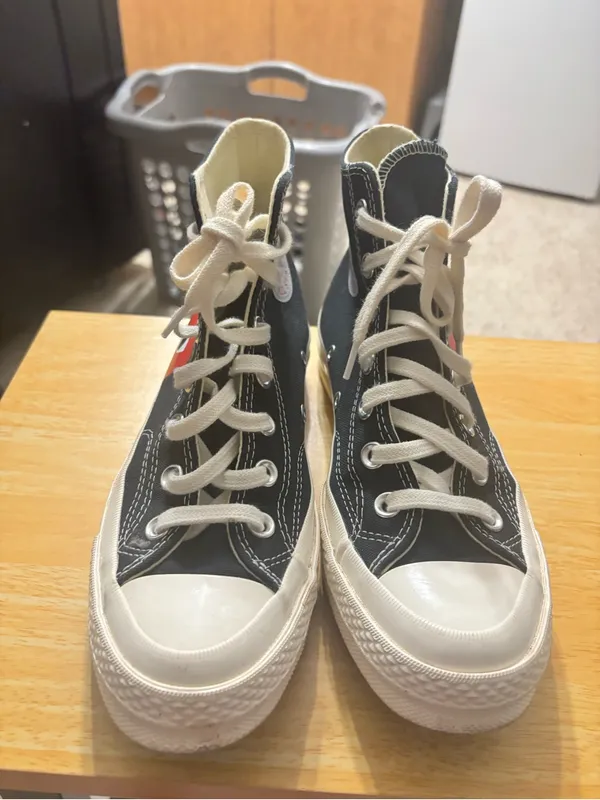 Comme des Garçons PLAY x Converse Chuck 70 high-top sneakers in black. - Image 10