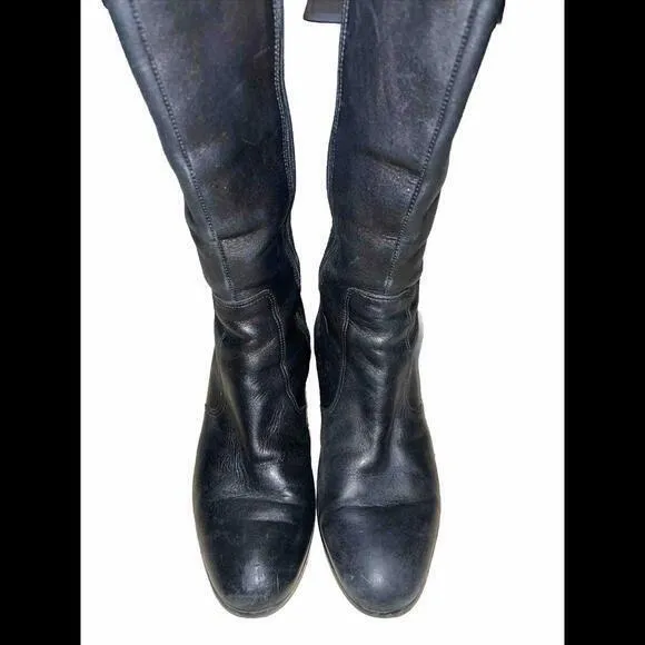 L.K.‎ BENNETT Black Leather Skinny Buckle Knee high Tall Quilted Riding Boots 38 - Image 9