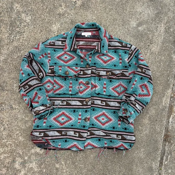 Sweet Generis Tribal Aztec Pattern Button down Jacket Blue - Image 4