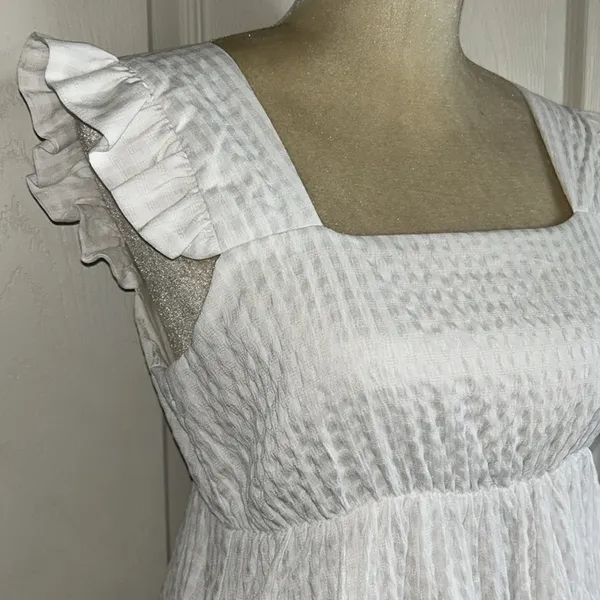 Gianni Bini GB White Square Neck‎ Old Money Seersucker Preppy Dress Sz S Feminine - Image 2