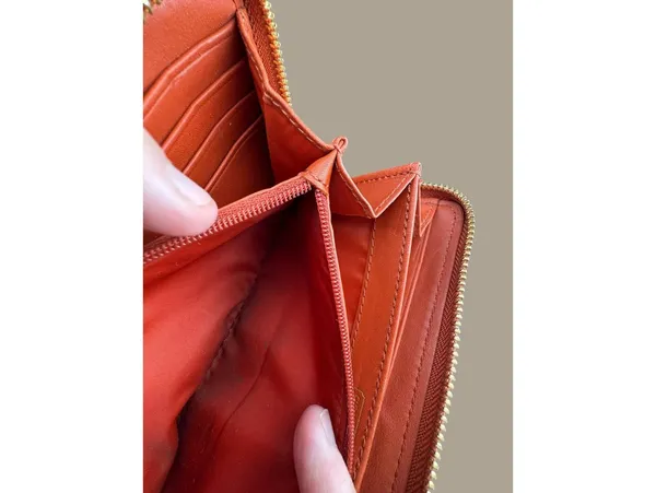 Coach Orange Leather Zip-Around Wallet with Gold Hardware - Image 8