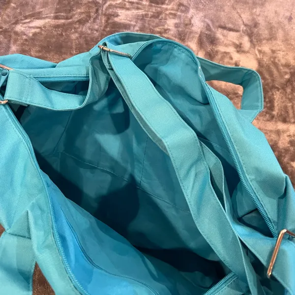 Stylish Blue Tote Bag with Button Accent - Image 2