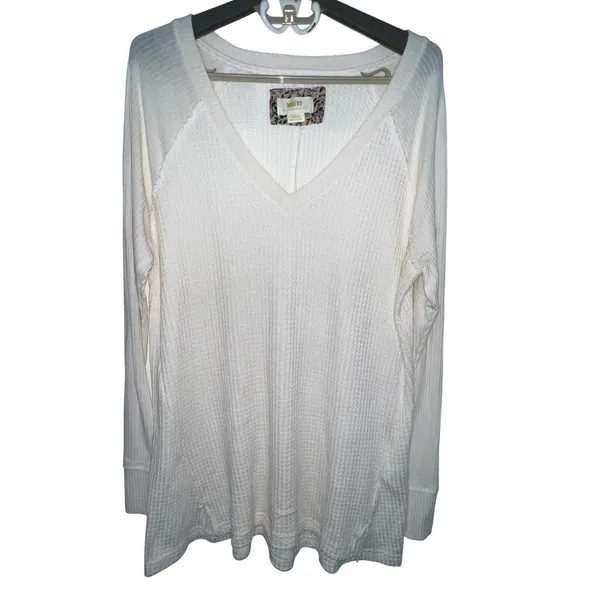 Anthro Maeve Pearson‎ Thermal Waffle Knit Long Sleeve V Neck Top Women Large - Image 2