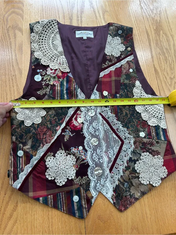Vtg Susan Bristol New Traditions Patchwork Lace Vest Womens Medium Granny - Image 6