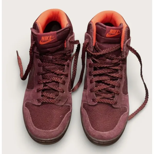Nike Dunk High Women's Suede Burgundy Wine Orange Lined Sneakers‎ Size 9 - Image 2
