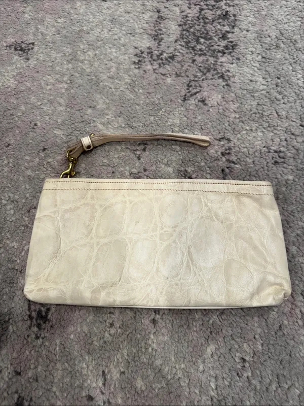 Brahmin Women’s White Croc Embossed Leather Wristlet Gold Plaque - Image 3