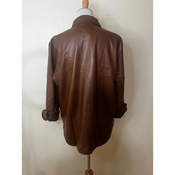 Anine Bing Hutton Faux Vegan leather brown shirt shacket LARGE FLAWED - Image 4