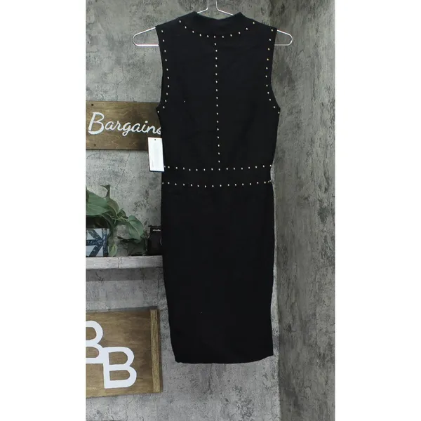 Guess Womens Sleeveless Studded Veronika Bodycon Knit Sweater Dress Jet Black L - Image 2
