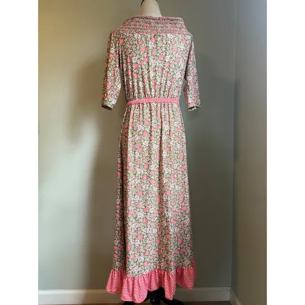 Cabana Life Floral Off Shoulder Maxi Dress Pink Ruffle Large boho‎ resort beach - Image 6