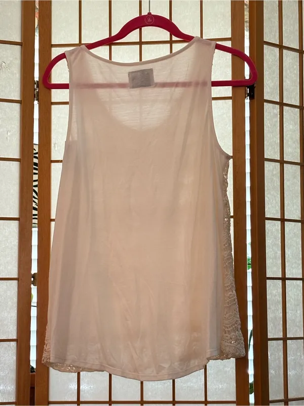 Lace Overlay Scoop Neck Tank Top - Cream Large NWT - Image 2