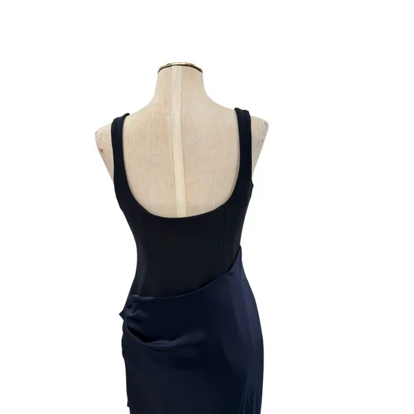 Cinq a Sept Marian Gown Navy Silk Draped Bow Side Slit Maxi Dress NWT Size 6 - Image 11