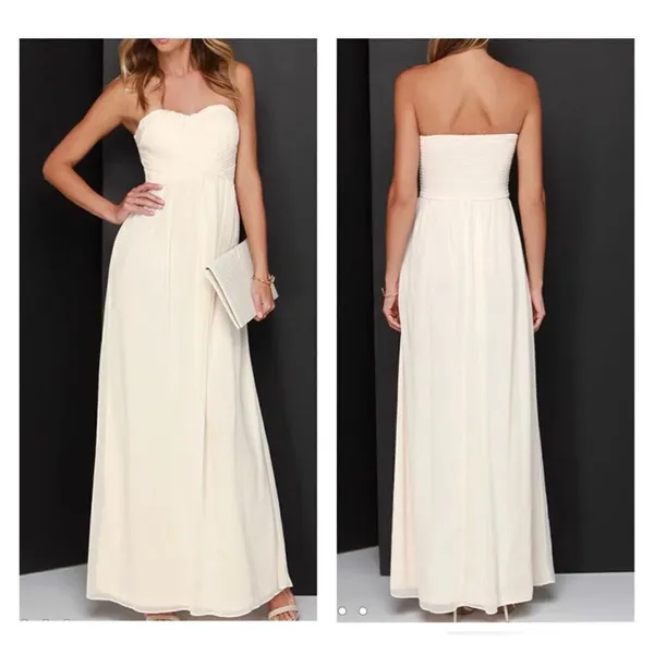 Lulus A‎ Star is Born Cream Strapless Maxi Dress Beaded Embellished Medium - Image 2
