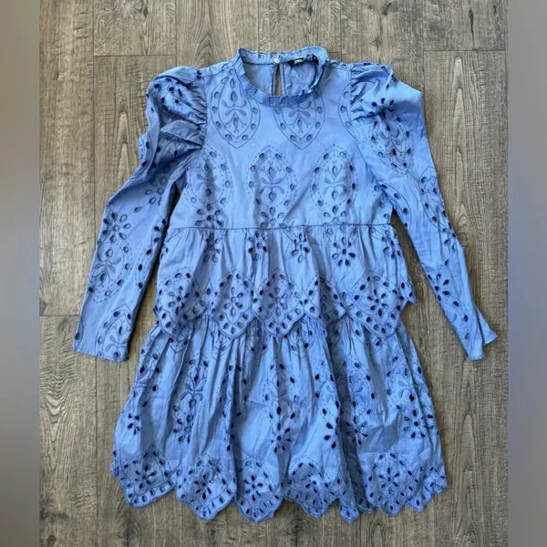 Zara Women Embroidered Eyelet Dress- Periwinkle - Image 5