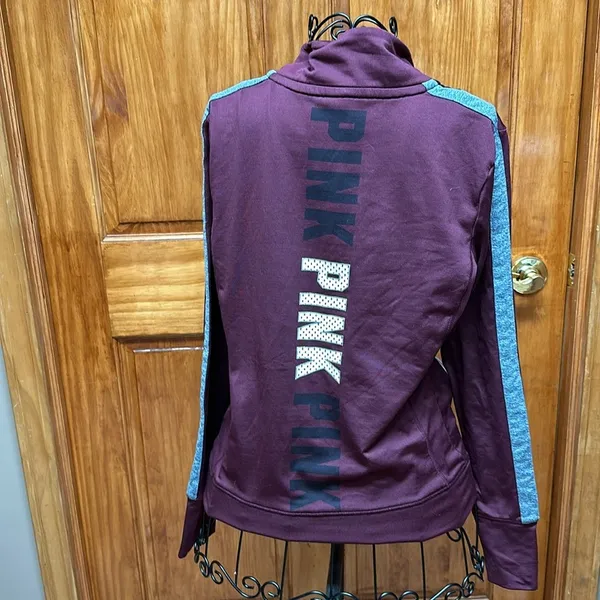 Victoria Secret PINK Ultimate Long Sleeve Burgundy Logo 1/4 Zip​ - Image 6