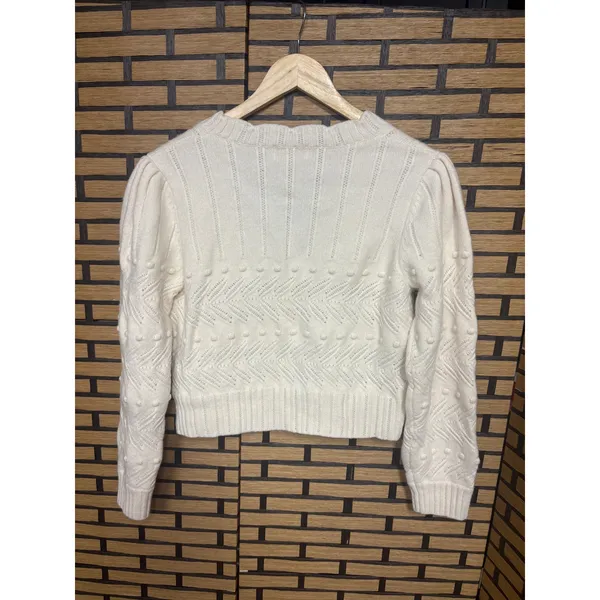 Kut From The Kloth Ivory Cropped Blingy‎ Button Sweater Size Large - Image 2