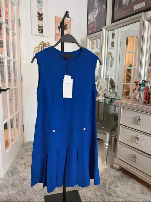 Zara Royal Blue Sleeveless Pleated Mini Dress - Image 6