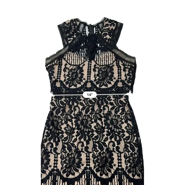Lulu's Sweetness Lace Midi‎ Dress MEDIUM Black & Nude Flirty Lacy Feminine - Image 8