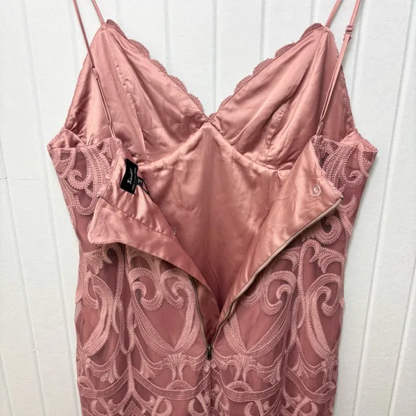 Bardot Gia Lace Pencil Midi Dress Spaghetti Strap Latte‎ Pink Embroidered L - Image 13