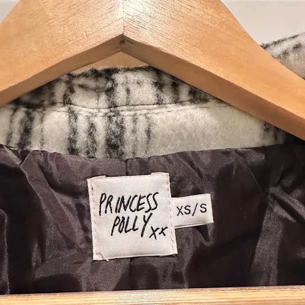 Princess Polly Eleri Plaid‎ Coat Gray White Checkered Longline Jacket XS/S - Image 5