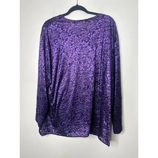 VTG Fashion Bug Womens 26/28 Burnout Velvet Top‎ Purple Fairy Whimsigoth Witchy - Image 4