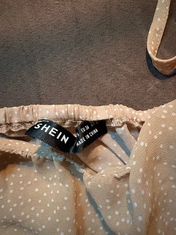 SheIn Tan and White Polka Dot Top - Image 3
