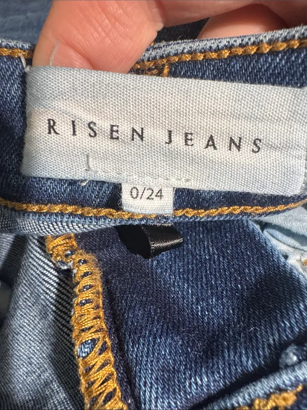 Risen Jeans Distressed High Waisted Flare Raw Frayed Shadow Hem 0/24 - Image 6
