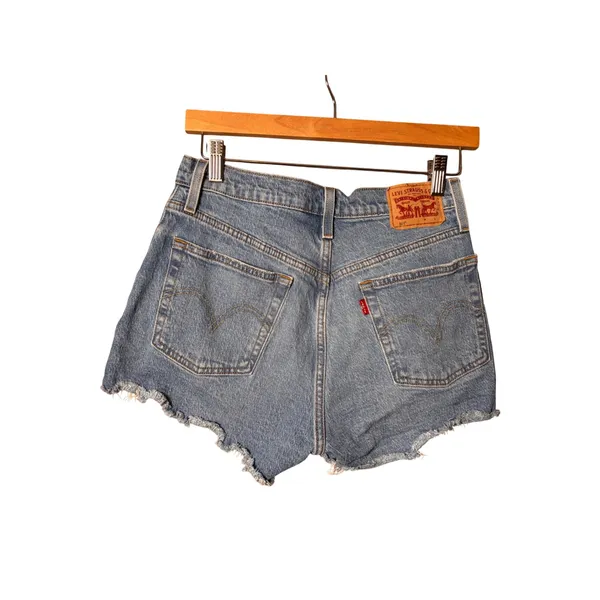 Levi's Womens 501 Original Shorts 27 Blue Distressed Cutoff Denim Boho Festival - Image 2