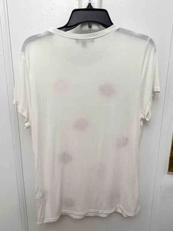 INC International Concepts White Short Sleeve Tee with Sequined Lips Size L - Image 2