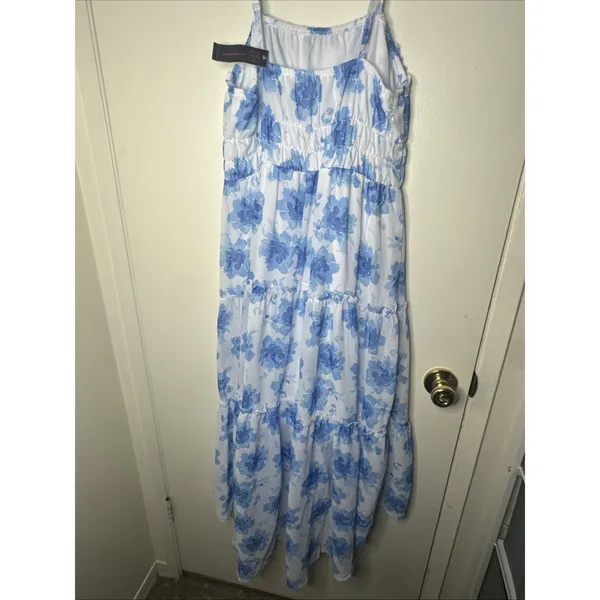 No Boundaries Floral Hi-Low Long Dress L (11/13) Blue White Spaghetti Strap NWT - Image 3