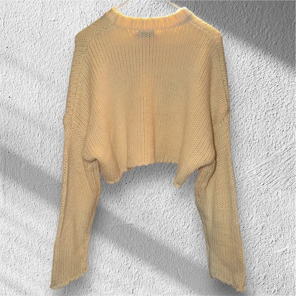 Edikted Cream Cropped Knit Sweater with Black Star - Image 6