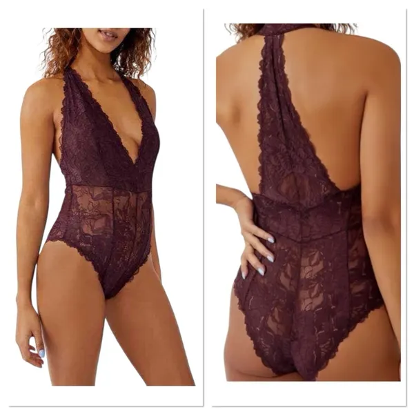 Intimately‎ Free People Plum Jam Everyday Lace Bodysuit Size Small Sheer New $58 - Image 2