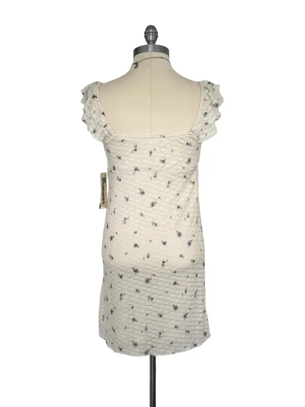 No Boundaries NWT Sz S Double Ruffle Ruched Mini Dress Winter White Floral - Image 6