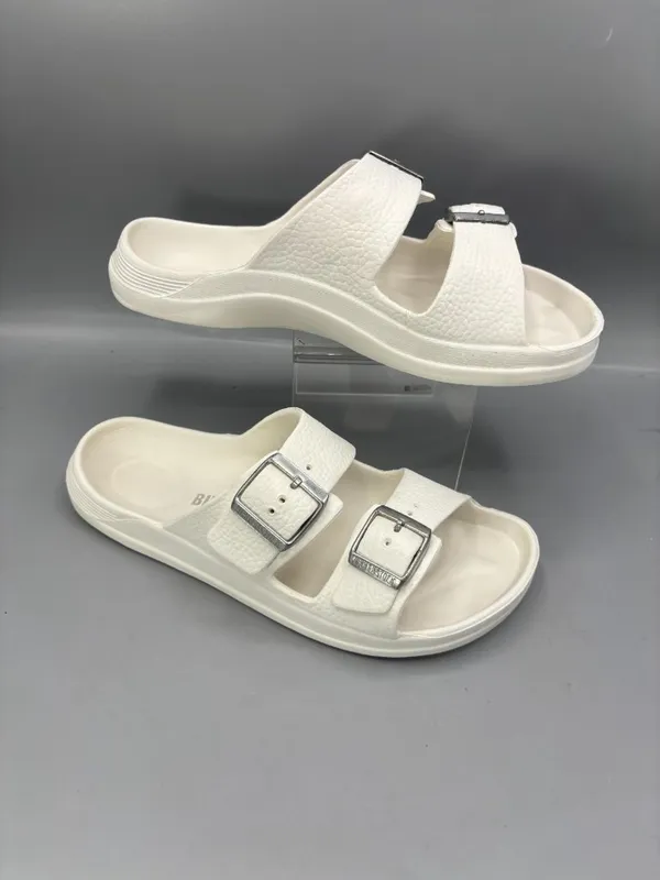 Birkenstock Double Strap Slide Sandal Women US 8 White Adjustable Buckle Slip On - Image 2