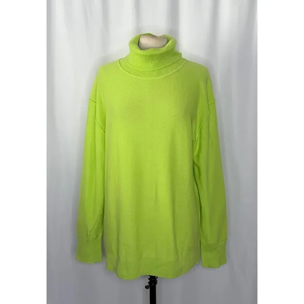 NWT!! FREE PEOPLE Treasure Turtleneck Cashmere Sweater Lime Punch Knit Large - Image 2